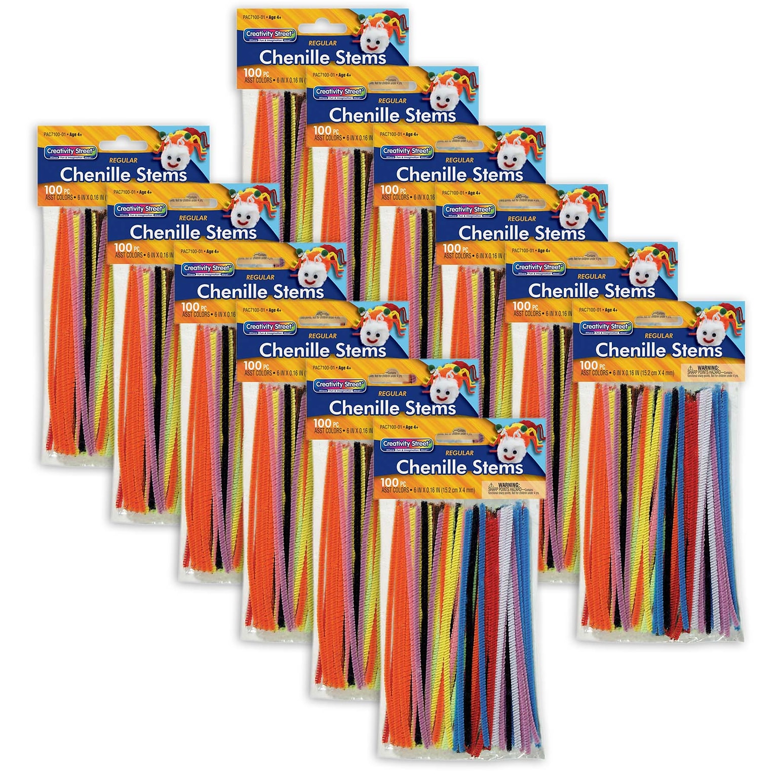 Creativity Street Regular Stems, Assorted Colors, 6 x 4 mm, 100 Count Per Pack, 12 Packs (CK-710001-12)