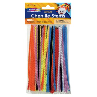 Creativity Street Regular Stems, Assorted Colors, 6 x 4 mm, 100 Count Per Pack, 12 Packs (CK-710001