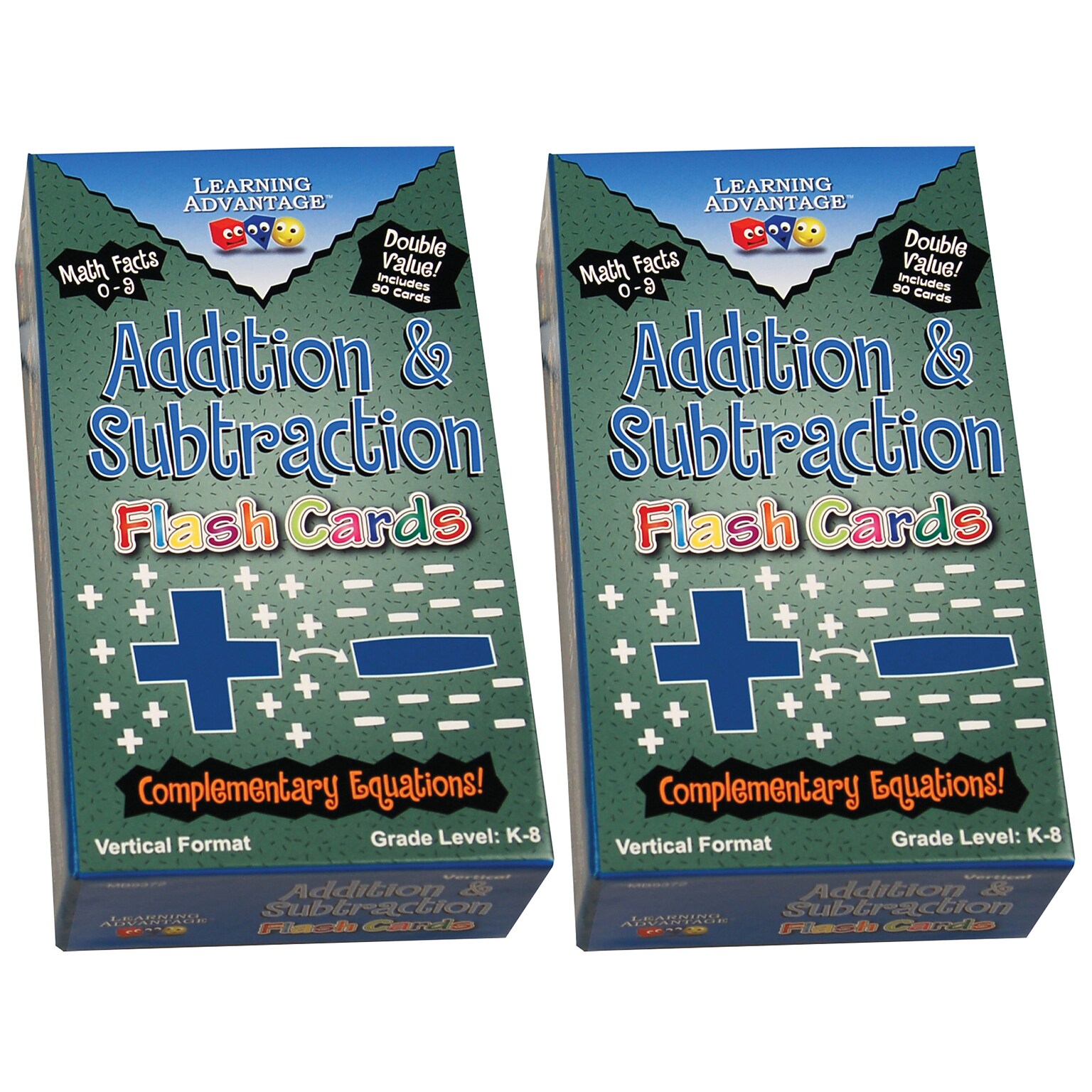 Learning Advantage Double-Value Vertical Flash Cards - Addition & Subtraction Set - 90 Per Pack, 2 Packs (CTU8662-2)