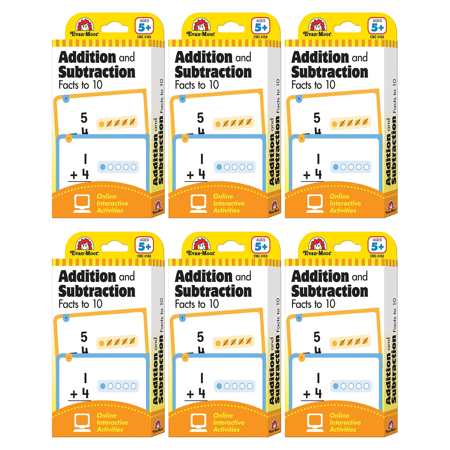 Evan-Moor Learning Line: Addition and Subtraction Facts to 10, Grade 1+ (Age 5+) - 56 Flashcards Per Pack, 6 Packs (EMC4168-6)