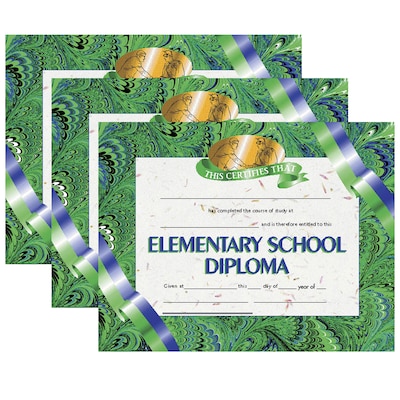 Hayes Publishing Elementary School Diploma, 8.5 x 11, 30 Per Pack, 3 Packs (H-VA522-3)
