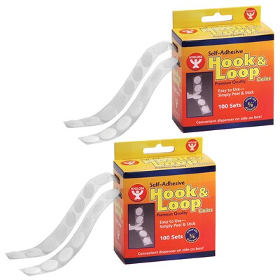 Hygloss Self-Adhesive Hook & Loop Coins, 5/8", 100 Per Pack, 2 Packs (HYG45210-2)