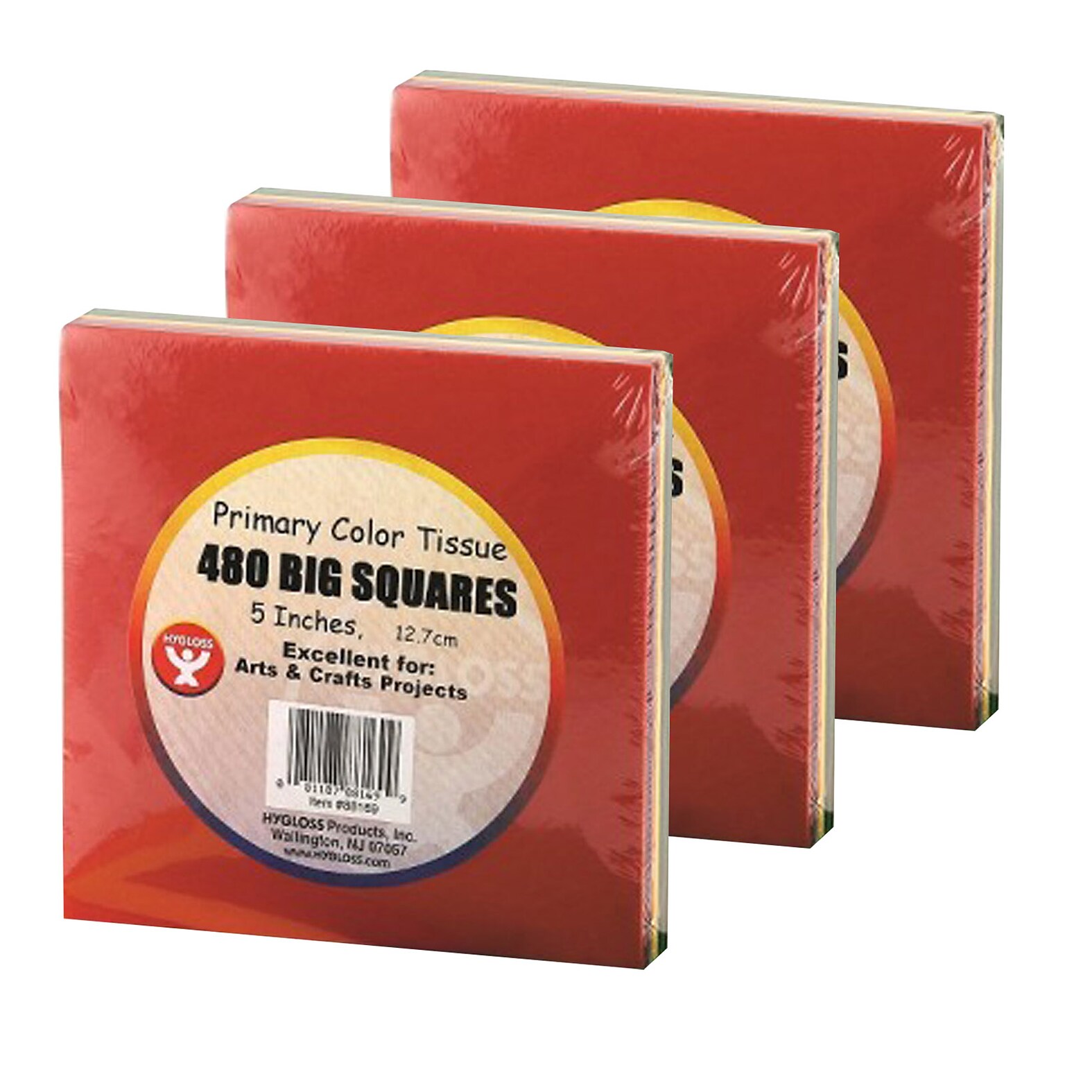 Hygloss Tissue Paper Squares, 5, Primary Colors, 480 Per Pack, 3 Packs (HYG88169-3)