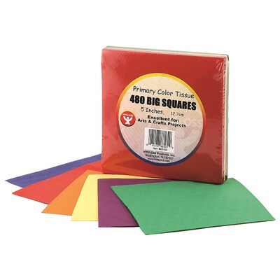 Hygloss Tissue Paper Squares, 5, Primary Colors, 480 Per Pack, 3 Packs (HYG88169-3)