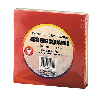 Hygloss Tissue Paper Squares, 5", Primary Colors, 480 Per Pack, 3 Packs (HYG88169-3)