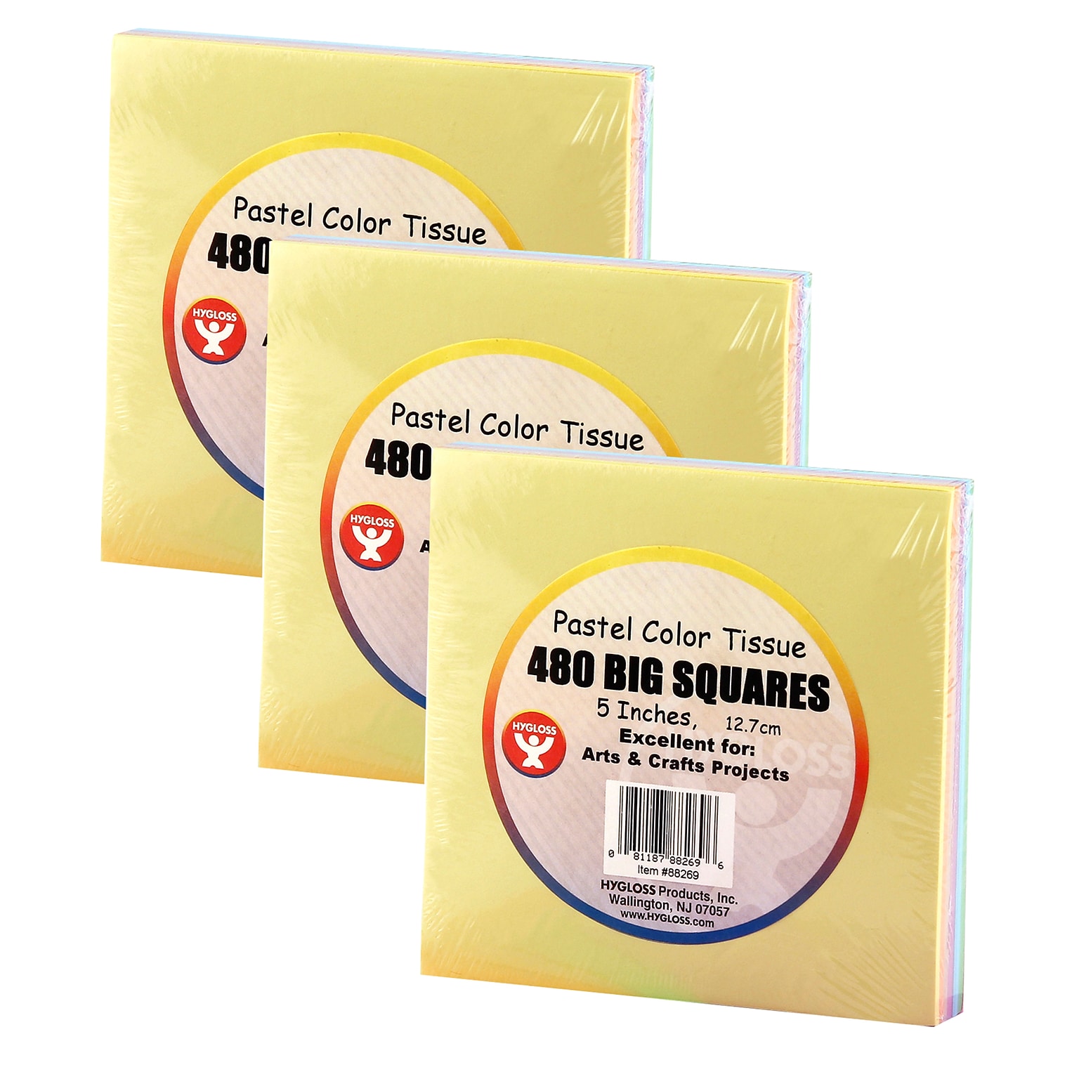 Hygloss 5 Tissue Squares, Pastel Colors, 480 Per Pack, 3 Packs (HYG88269-3)