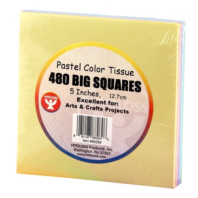 Hygloss 5" Tissue Squares, Pastel Colors, 480 Per Pack, 3 Packs (HYG88269-3)