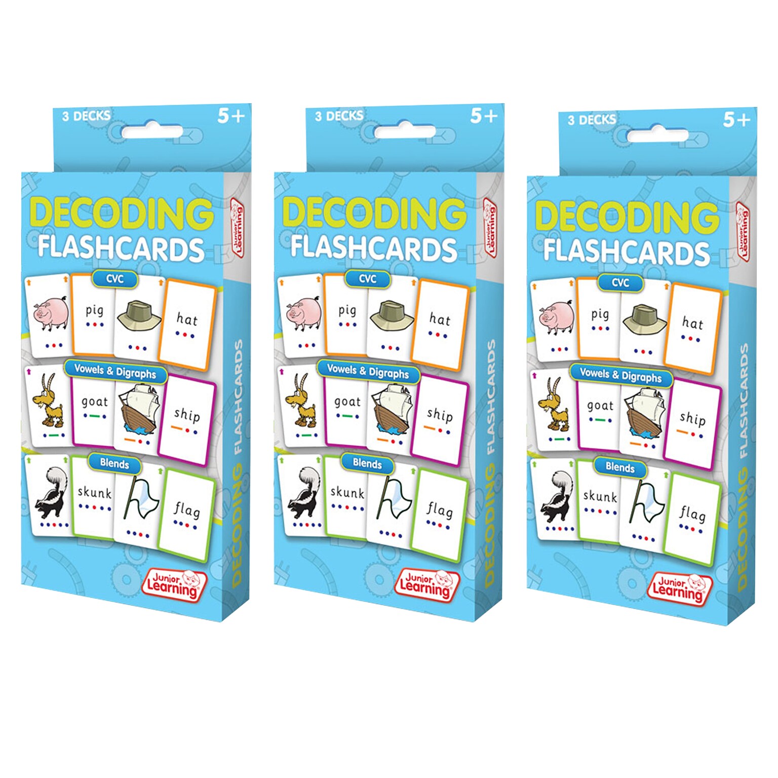 Junior Learning Decoding Flashcards, 3 Sets Per Pack, 3 Packs (JRL211-3)