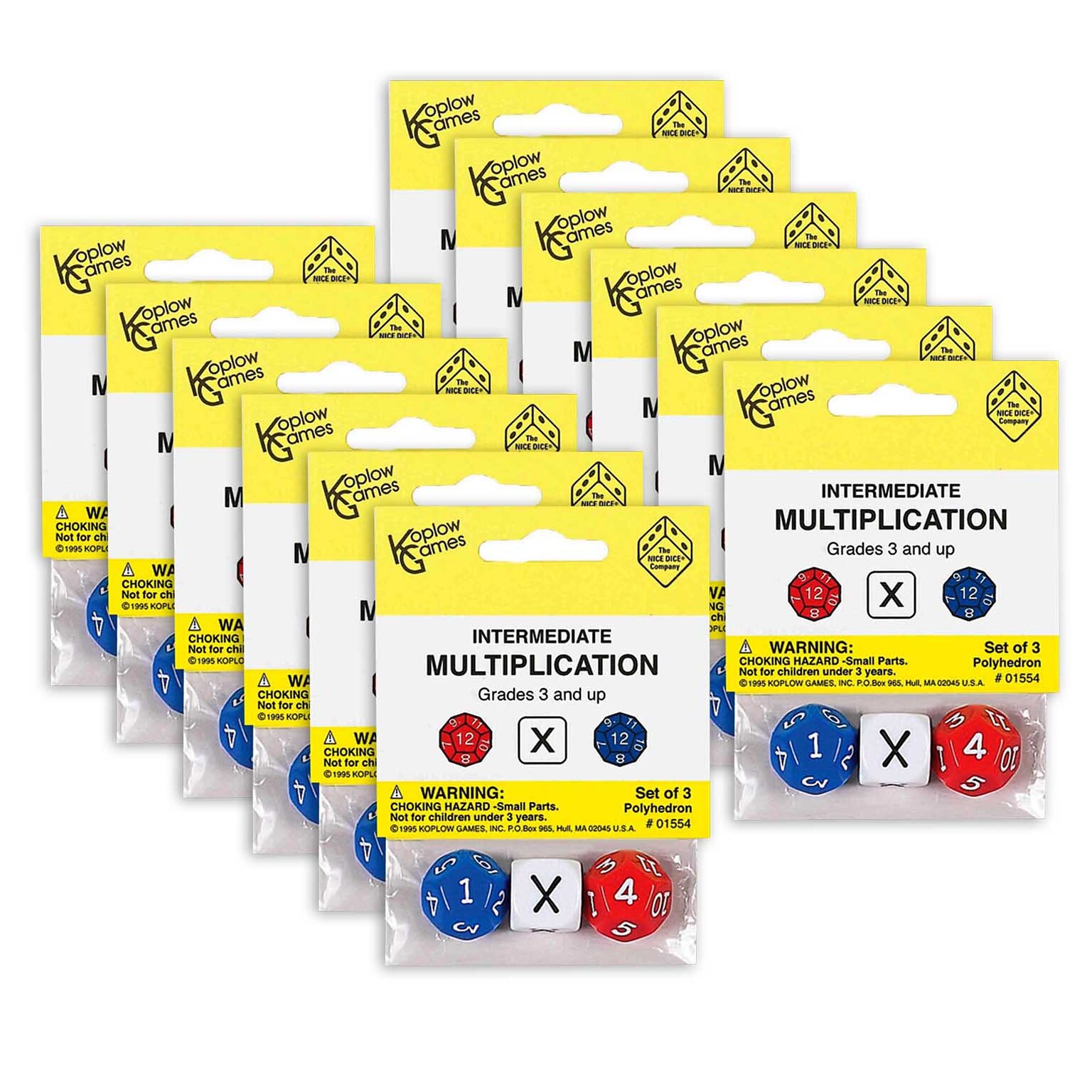 Koplow Games Intermediate Multiplication Dice, 3 Per Set, 12 Sets (KOP01554-12)