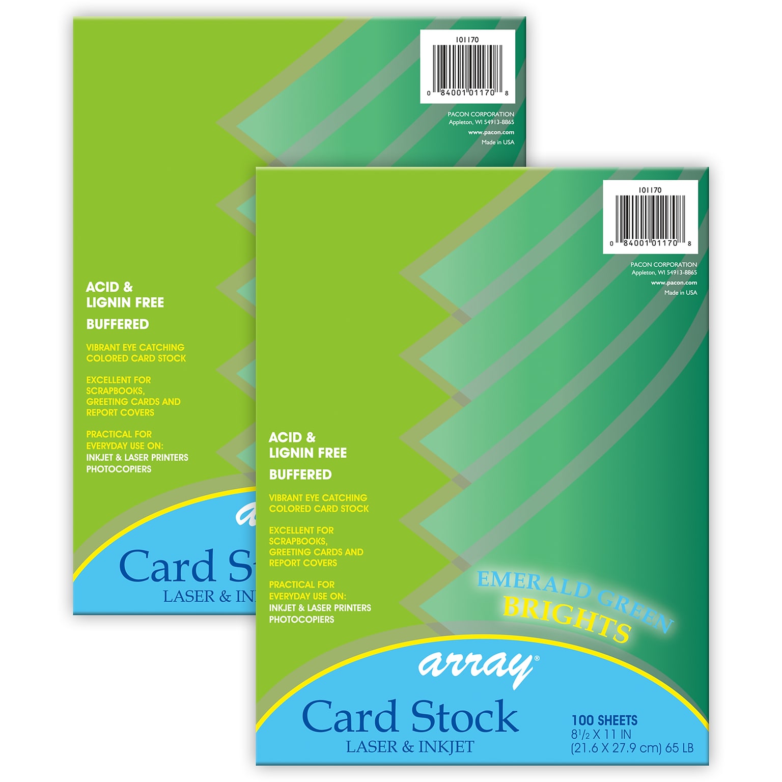 Pacon Card Stock, Emerald Green, 8-1/2 x 11, 100 Sheets Per Pack, 2 Packs (PAC101170-2)