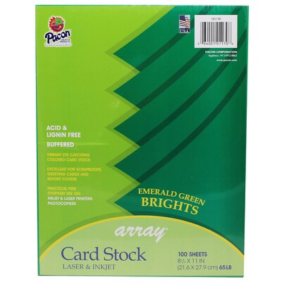 Pacon Card Stock, Emerald Green, 8-1/2 x 11, 100 Sheets Per Pack, 2 Packs (PAC101170-2)