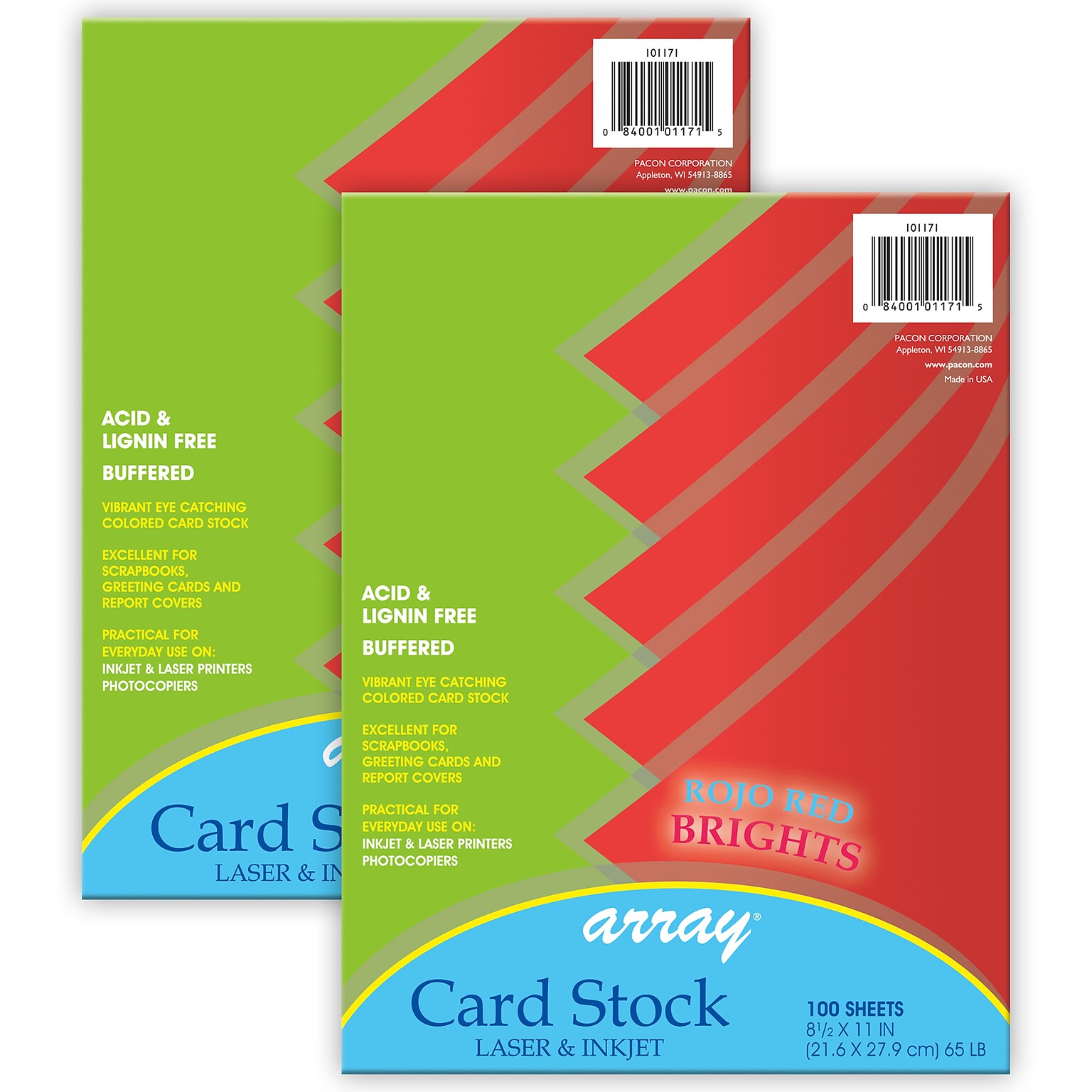 Pacon Card Stock, Rojo Red, 8-1/2 x 11, 100 Sheets Per Pack, 2 Packs (PAC101171-2)