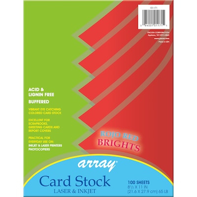 Pacon Card Stock, Rojo Red, 8-1/2 x 11, 100 Sheets Per Pack, 2 Packs (PAC101171-2)