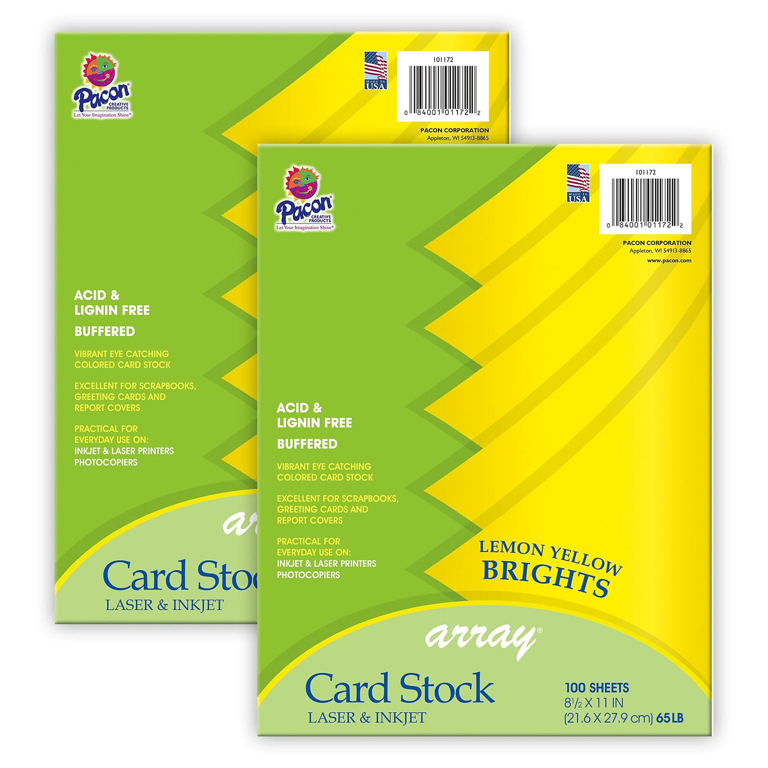 Pacon Card Stock, Lemon Yellow, 8-1/2 x 11, 100 Sheets Per Pack, 2 Packs (PAC101172-2)