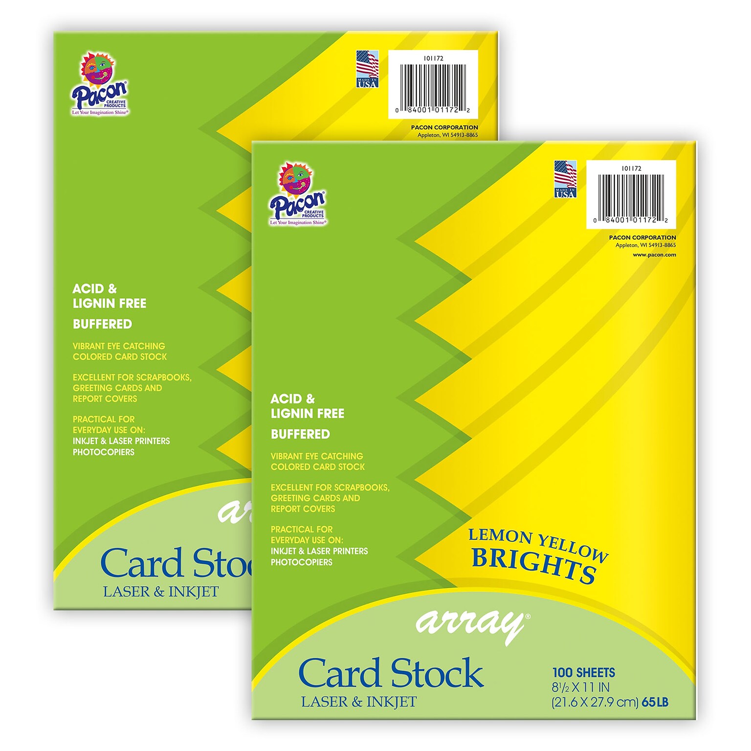 Pacon Card Stock, Lemon Yellow, 8-1/2 x 11, 100 Sheets Per Pack, 2 Packs (PAC101172-2)