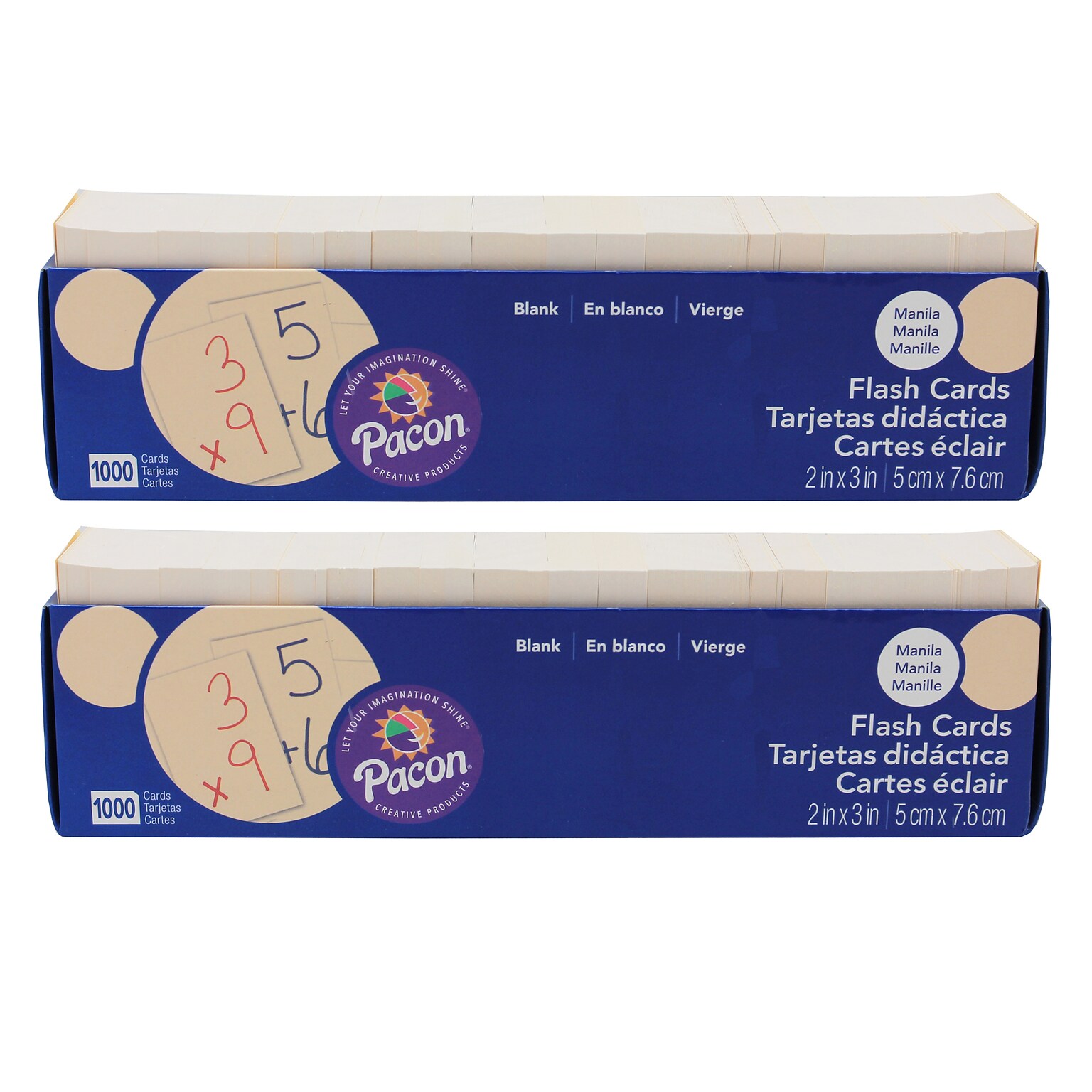 Pacon Blank Flash Card Dispenser Box, Manila, Unruled 3 x 2, 1000 Cards Per Pack, 2 Packs (PAC74000-2)