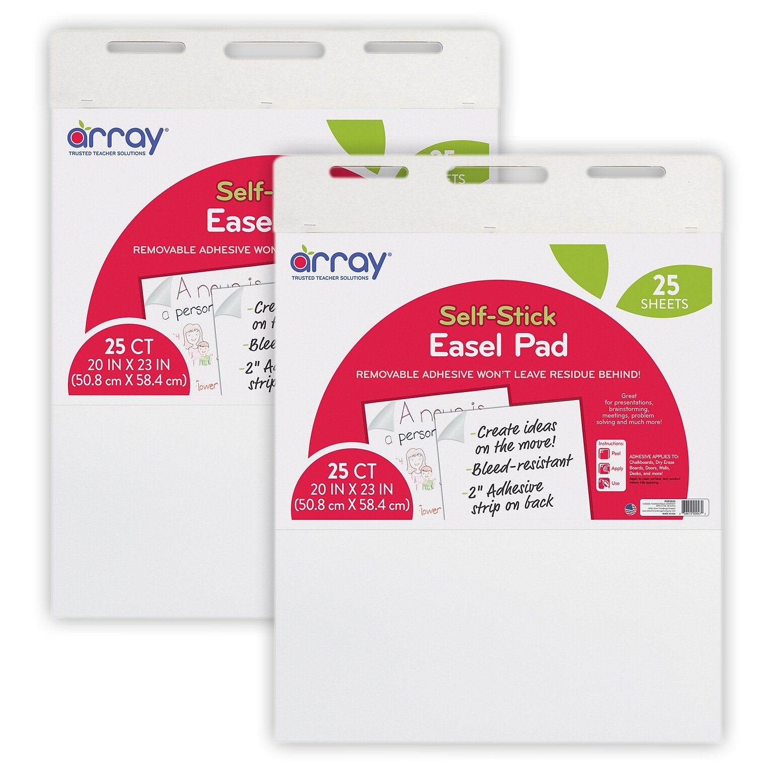 Array® Easel Pad, Self-Adhesive, White, Self-Adhesive, 20 x 23, 25 Sheets, Pack of 2 (PACSP2023-2)