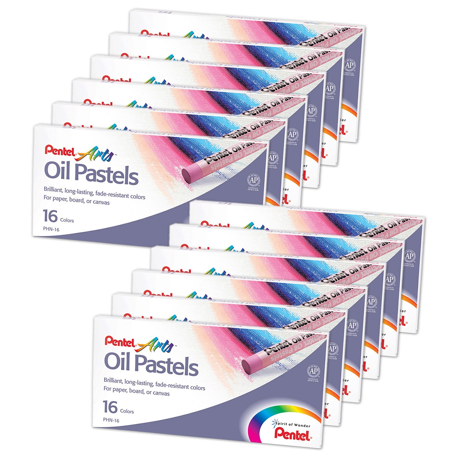 Pentel Oil Pastel Set, 16 Colors, 12 Sets (PENPHN16-12)