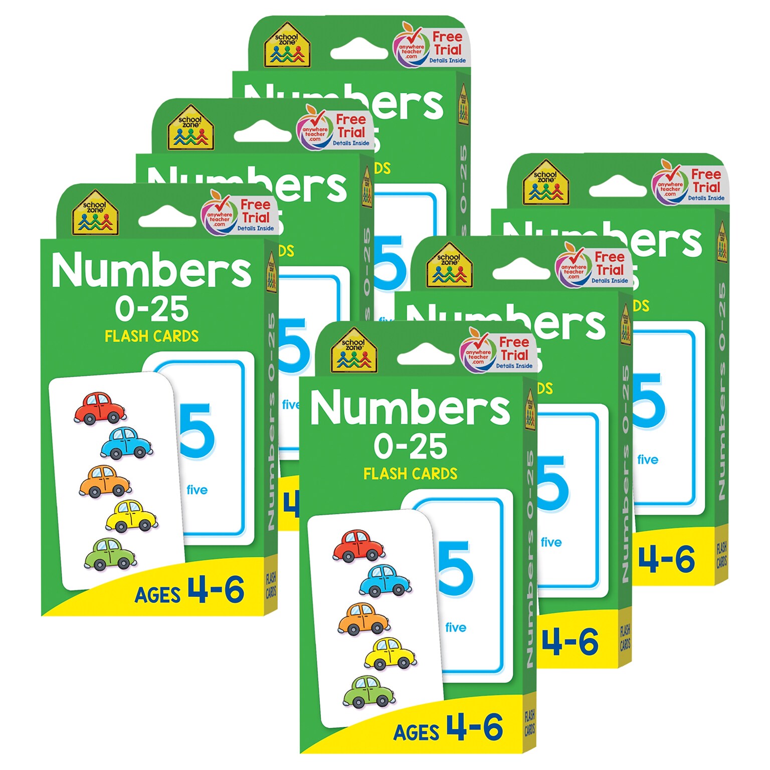 School Zone Publishing Numbers 0-25 Flash Cards, 6 Packs (SZP04022-6)