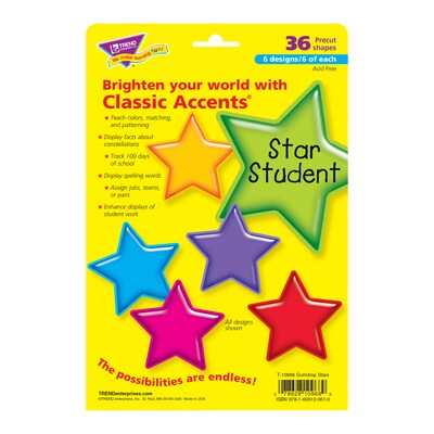 TREND Gumdrop Stars Classic Accents Variety Pack, 36 Per Pack, 3 Packs (T-10968-3)