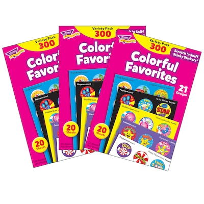 TREND Colorful Favorites Stinky Stickers® Variety Pack, 300 Per Pack, 3 Packs (T-6481-3)