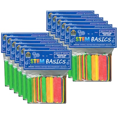 Teacher Created Resources STEM Basics: Multicolor Mini Craft Sticks, 100 Per Pack, 12 Packs (TCR2092