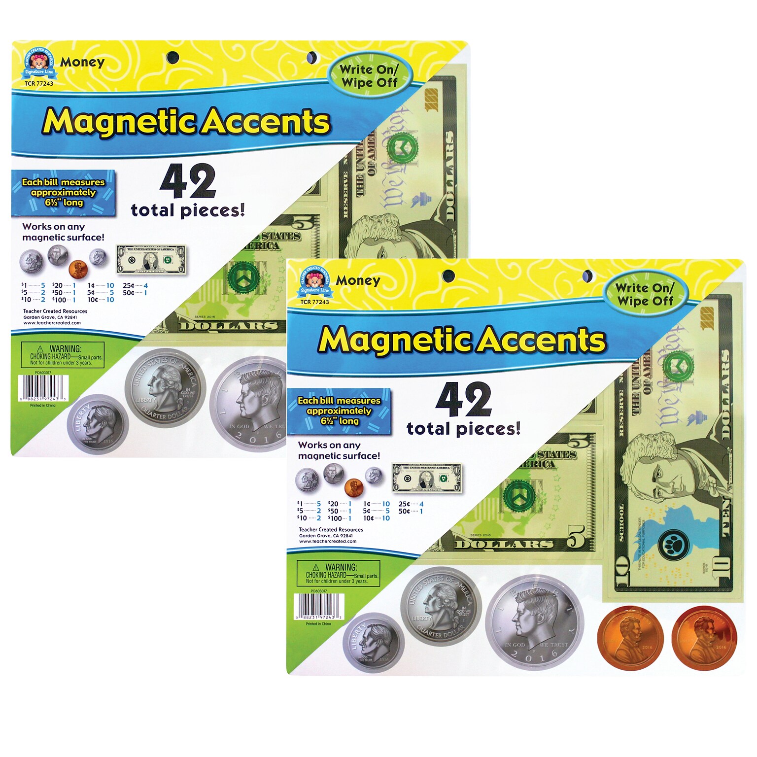 Teacher Created Resources Money Magnetic Accents, 42 Per Pack, 2 Packs (TCR77243-2)