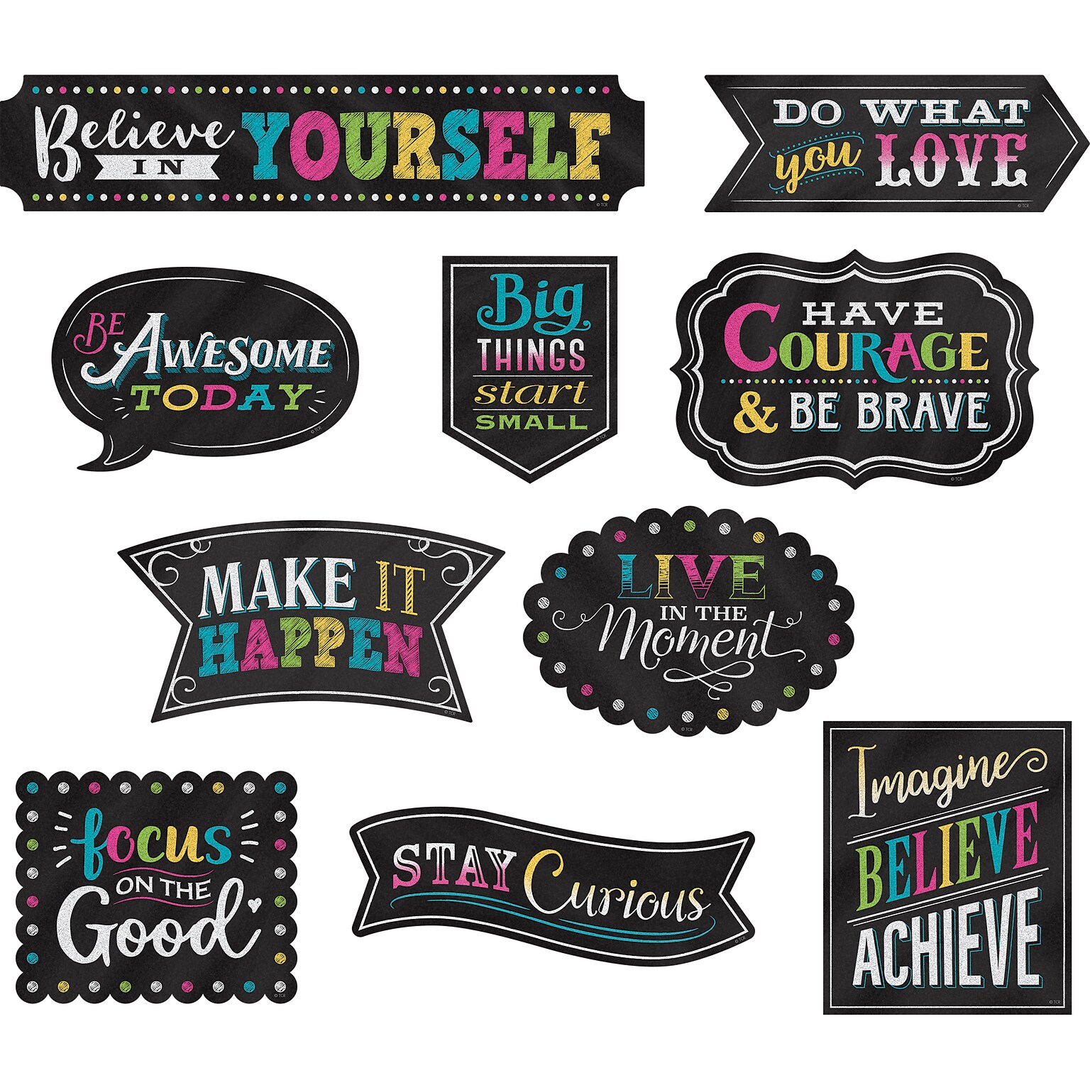 Teacher Created Resources Chalkboard Brights Clingy Thingies Positive Sayings Accents, 10 Per Pack, 2 Packs (TCR77881-2)