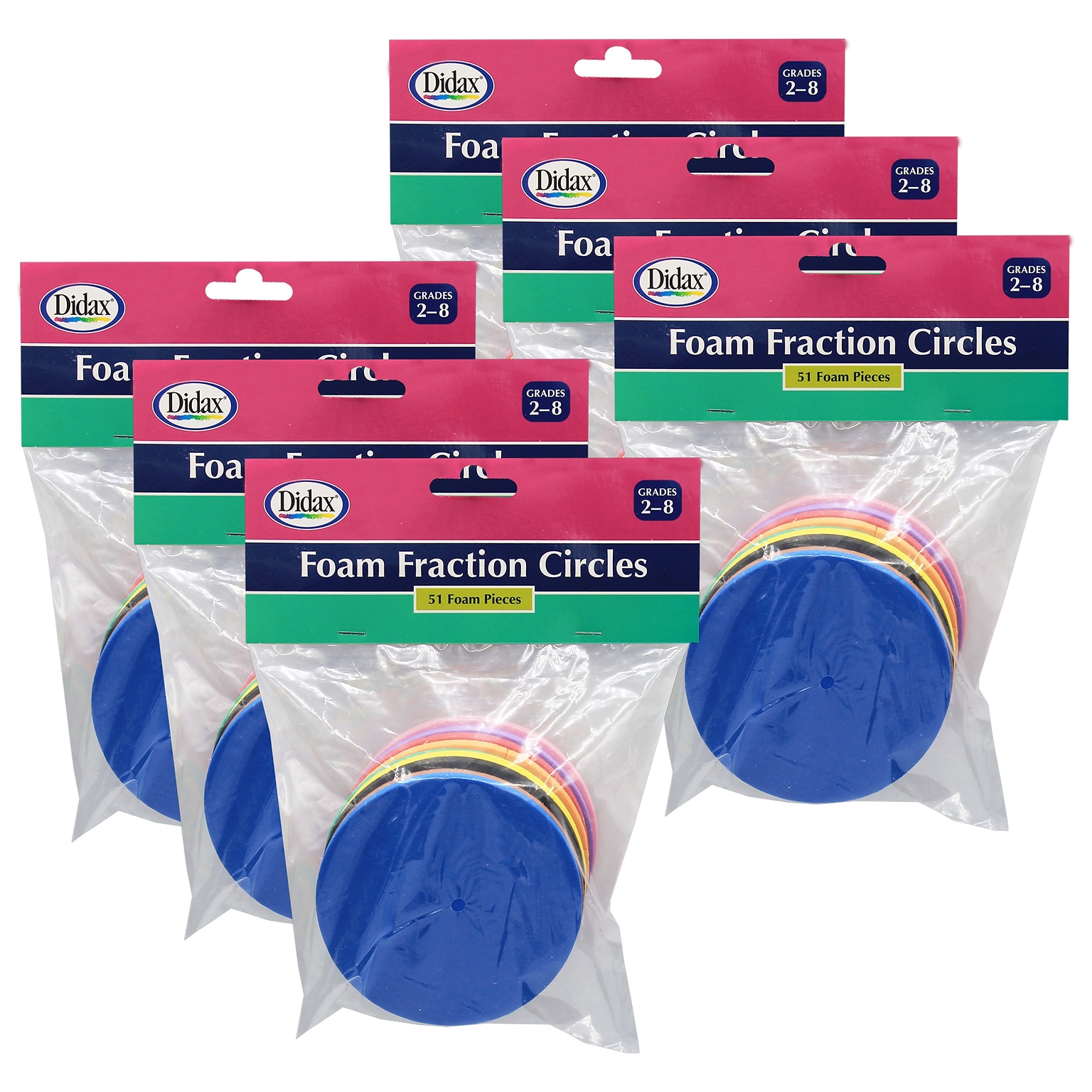 Didax Easyshapes Foam Fraction Circles, 51 Pieces Per Set, 6 Sets (DD-2485-6)