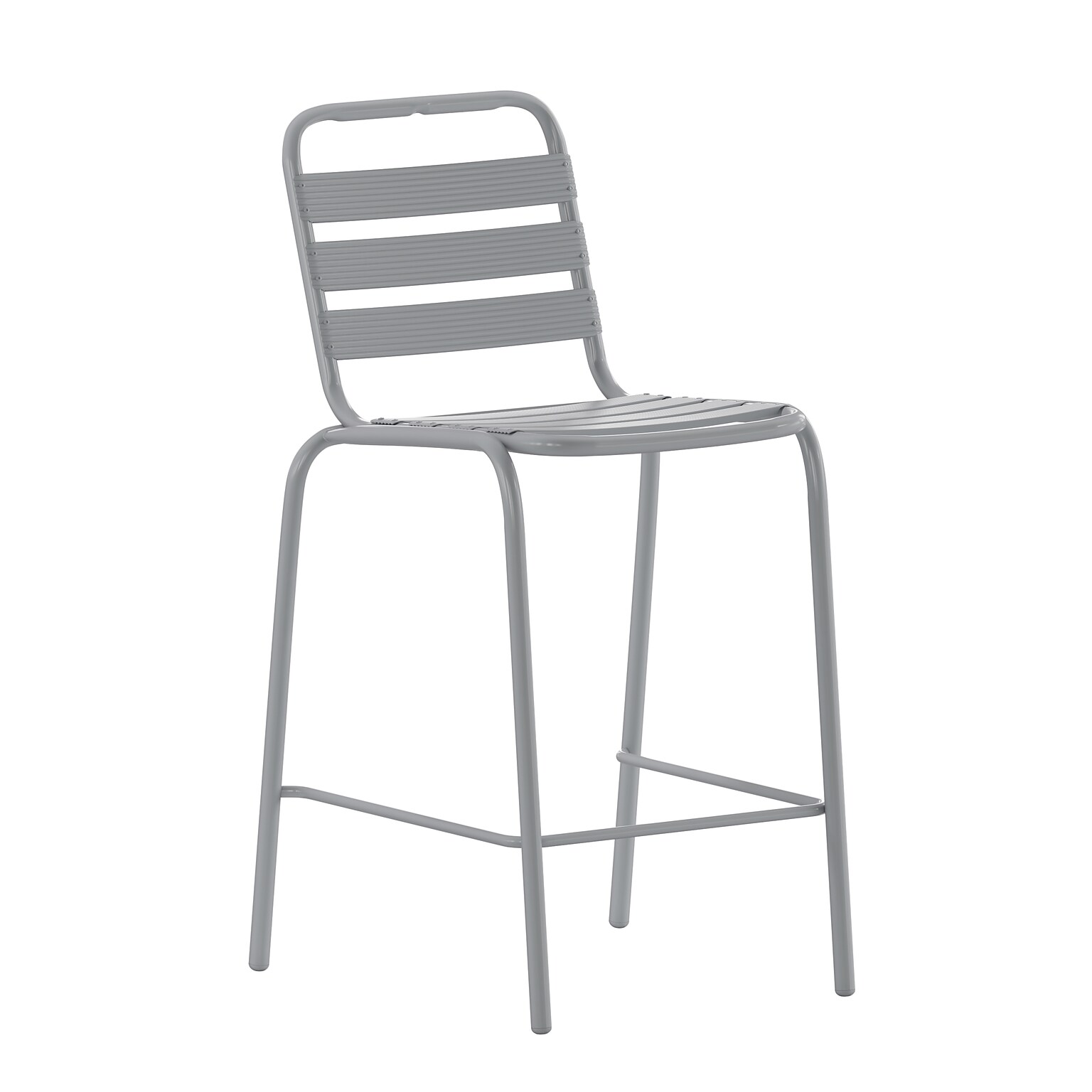 Flash Furniture Lila Indoor-Outdoor Restaurant Bar Height Stool with Slat Back, Silver (TLH015H)