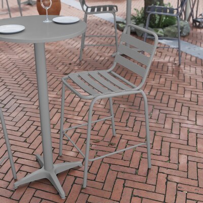 Flash Furniture Lila Indoor-Outdoor Restaurant Bar Height Stool with Slat Back, Silver (TLH015H)