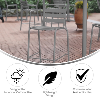Flash Furniture Lila Indoor-Outdoor Restaurant Bar Height Stool with Slat Back, Silver (TLH015H)