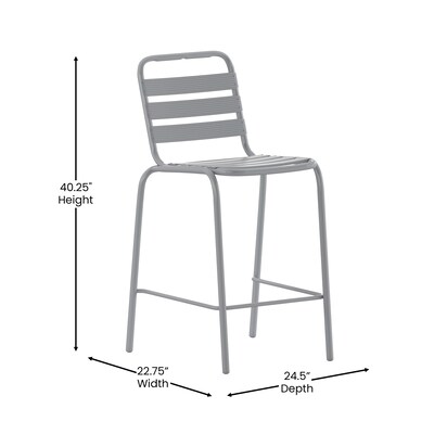 Flash Furniture Lila Indoor-Outdoor Restaurant Bar Height Stool with Slat Back, Silver (TLH015H)