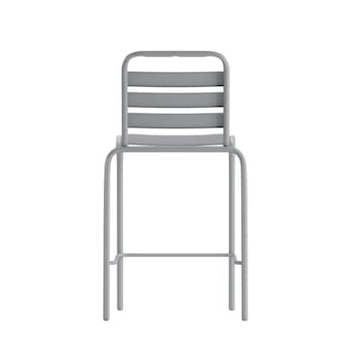 Flash Furniture Lila Indoor-Outdoor Restaurant Bar Height Stool with Slat Back, Silver (TLH015H)