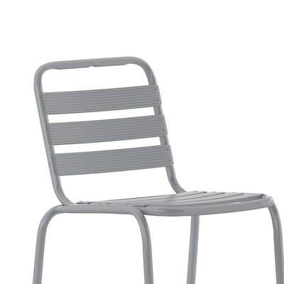 Flash Furniture Lila Indoor-Outdoor Restaurant Bar Height Stool with Slat Back, Silver (TLH015H)