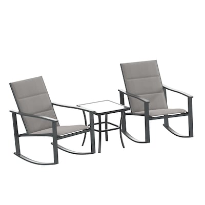 Flash Furniture Brazos Outdoor Rocking Chair Bistro Set with 2 Chairs and Table, Gray/Black (FVFSC2315GRY)