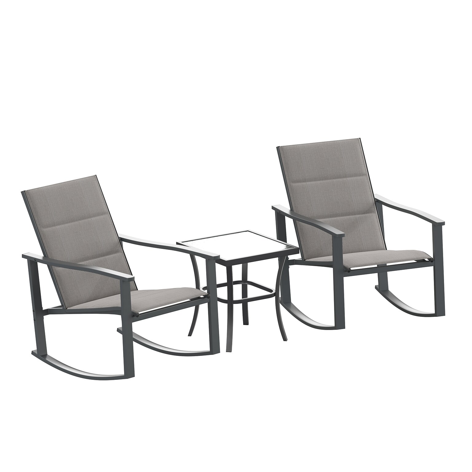 Flash Furniture Brazos Outdoor Rocking Chair Bistro Set with 2 Chairs and Table, Gray/Black (FVFSC2315GRY)