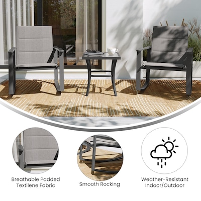 Flash Furniture Brazos Outdoor Rocking Chair Bistro Set with 2 Chairs and Table, Gray/Black (FVFSC2315GRY)