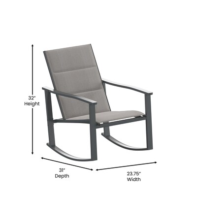 Flash Furniture Brazos Outdoor Rocking Chair Bistro Set with 2 Chairs and Table, Gray/Black (FVFSC2315GRY)