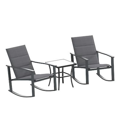 Flash Furniture Brazos Outdoor Rocking Chair Bistro Set with 2 Chairs and Table, Black (FVFSC2315BLK)
