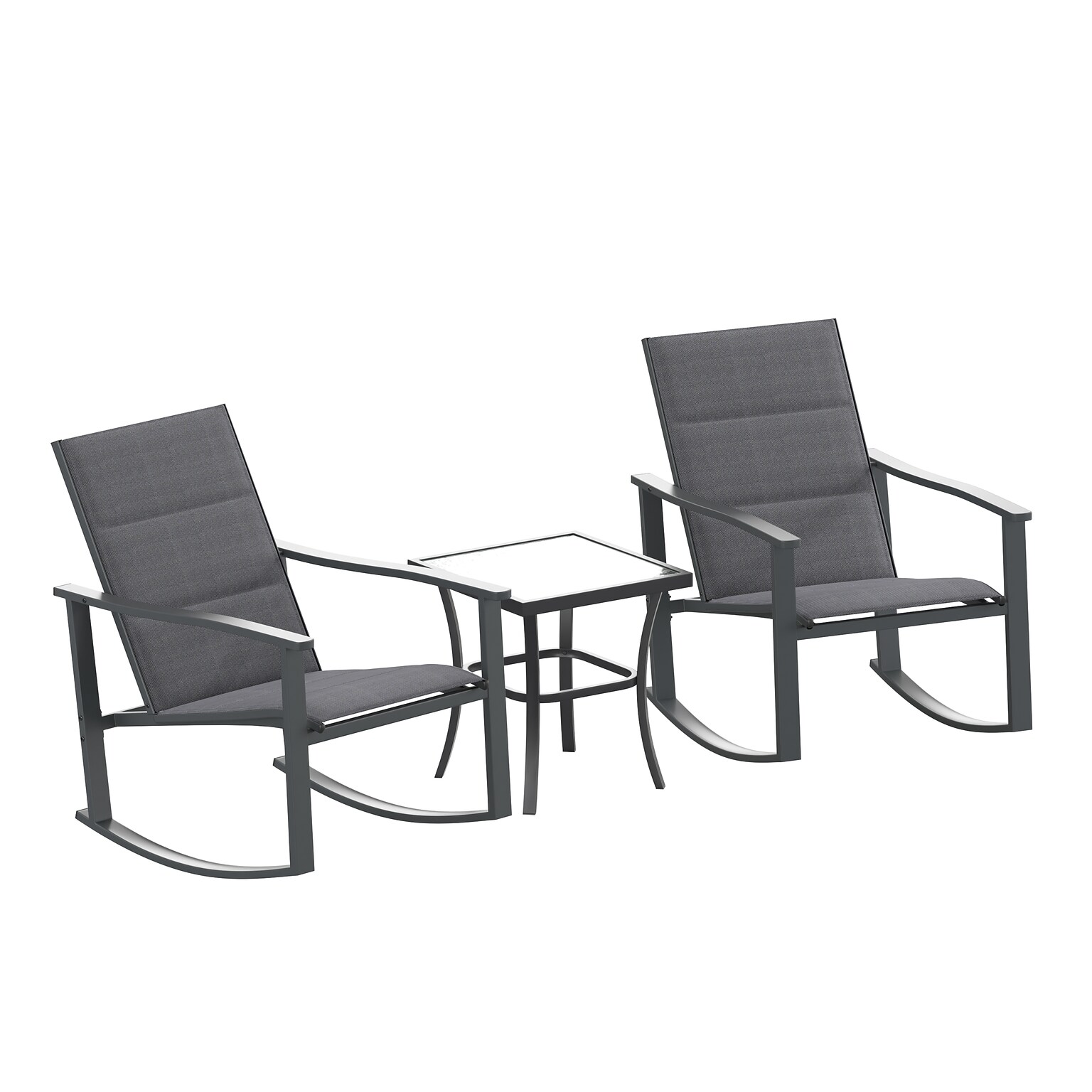 Flash Furniture Brazos Outdoor Rocking Chair Bistro Set with 2 Chairs and Table, Black (FVFSC2315BLK)