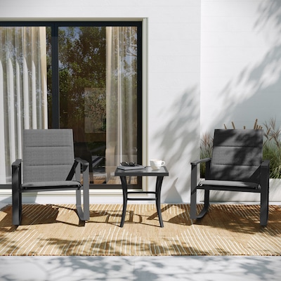 Flash Furniture Brazos Outdoor Rocking Chair Bistro Set with 2 Chairs and Table, Black (FVFSC2315BLK)