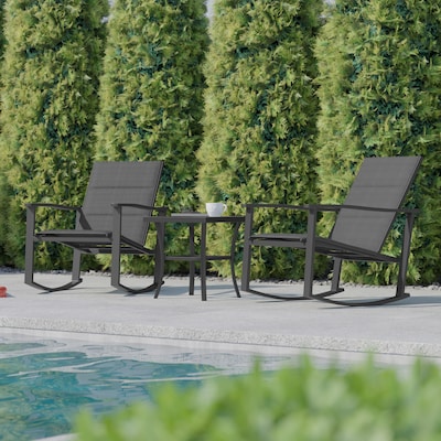 Flash Furniture Brazos Outdoor Rocking Chair Bistro Set with 2 Chairs and Table, Black (FVFSC2315BLK)