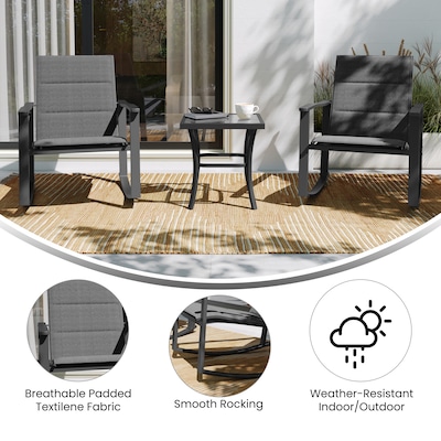 Flash Furniture Brazos Outdoor Rocking Chair Bistro Set with 2 Chairs and Table, Black (FVFSC2315BLK)
