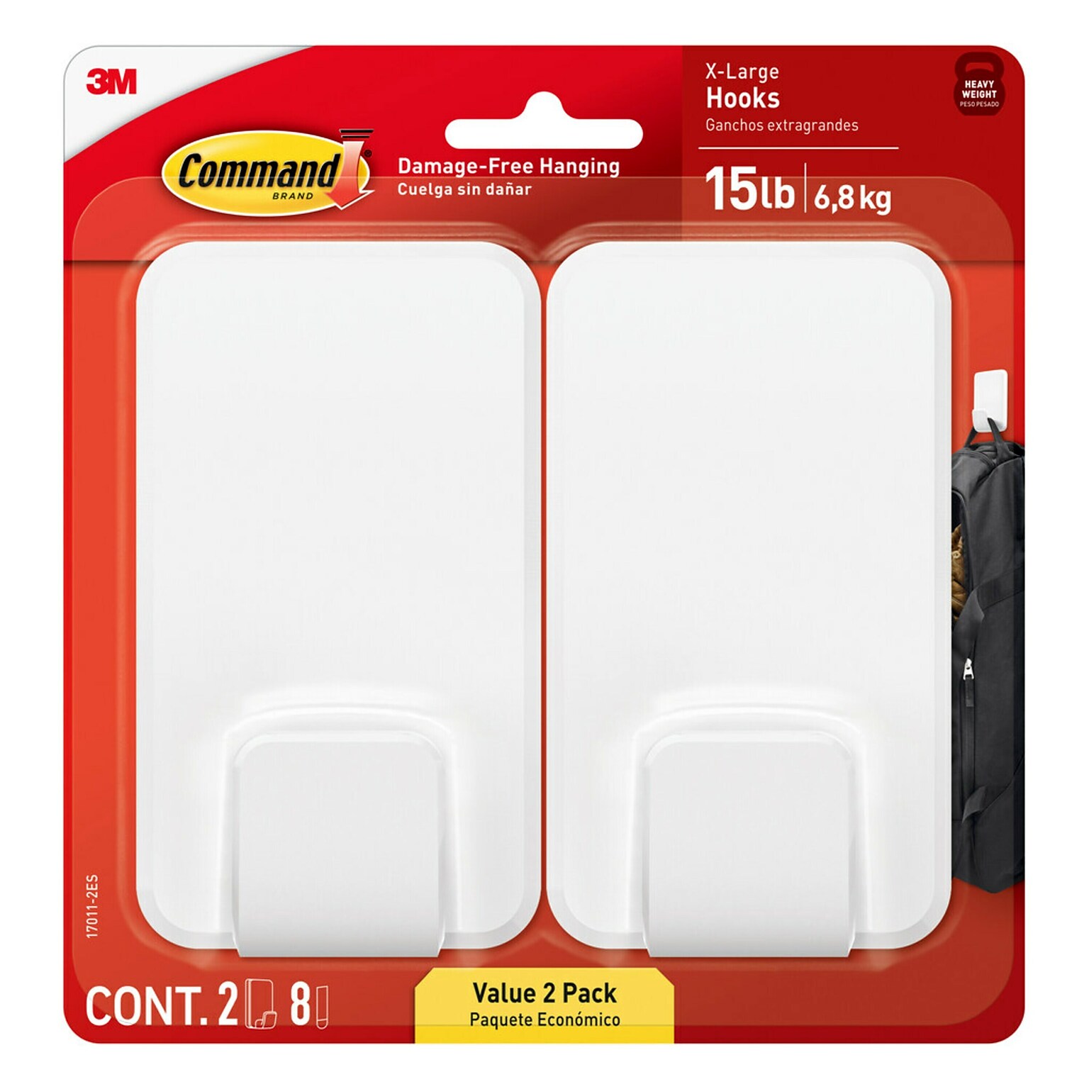 Command Extra Large Utility Hooks, 15 lb., White, 2/Pack (17011-2ES)