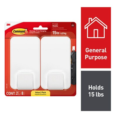 Command Extra Large Utility Hooks, 15 lb., White, 2/Pack (17011-2ES)