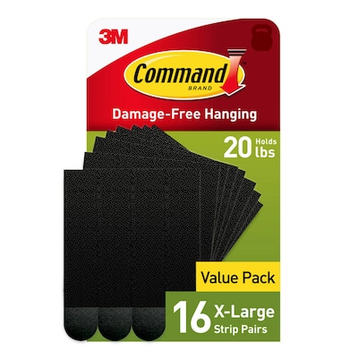 Command Extra Large  Hanging Strips, 20 lb., Black, 16/Pack (17217BLK-16NA)