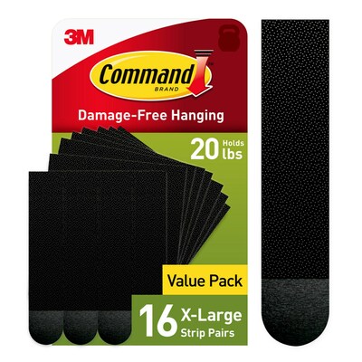 Command Extra Large Hanging Strips, 20 lb., Black, 16/Pack (17217BLK-16NA)