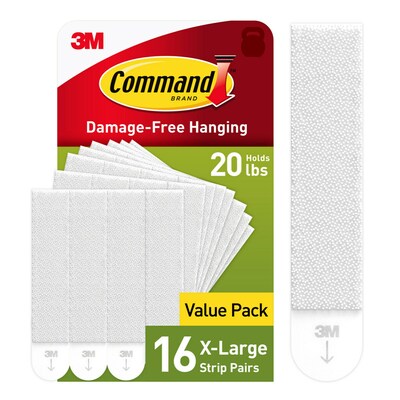 Command Extra Large Hanging Strips, 20 lb., White, 16/Pack (17217-16NA)