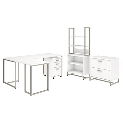 Office by kathy ireland® Method 72W L Shaped Desk with 30W Return, File Cabinets and Bookcase, White, Installed (MTH029WHSUFA)